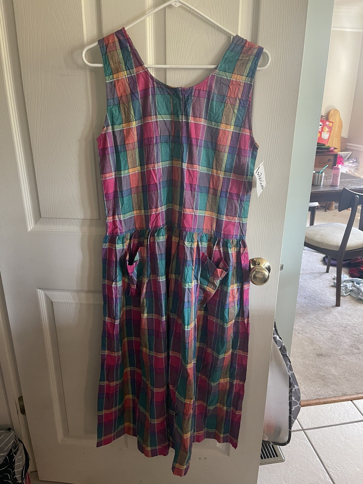 Nwt Vnt 90s Colorblock Checkered Cottagecore Jumper DRESS Small Pockets Modest