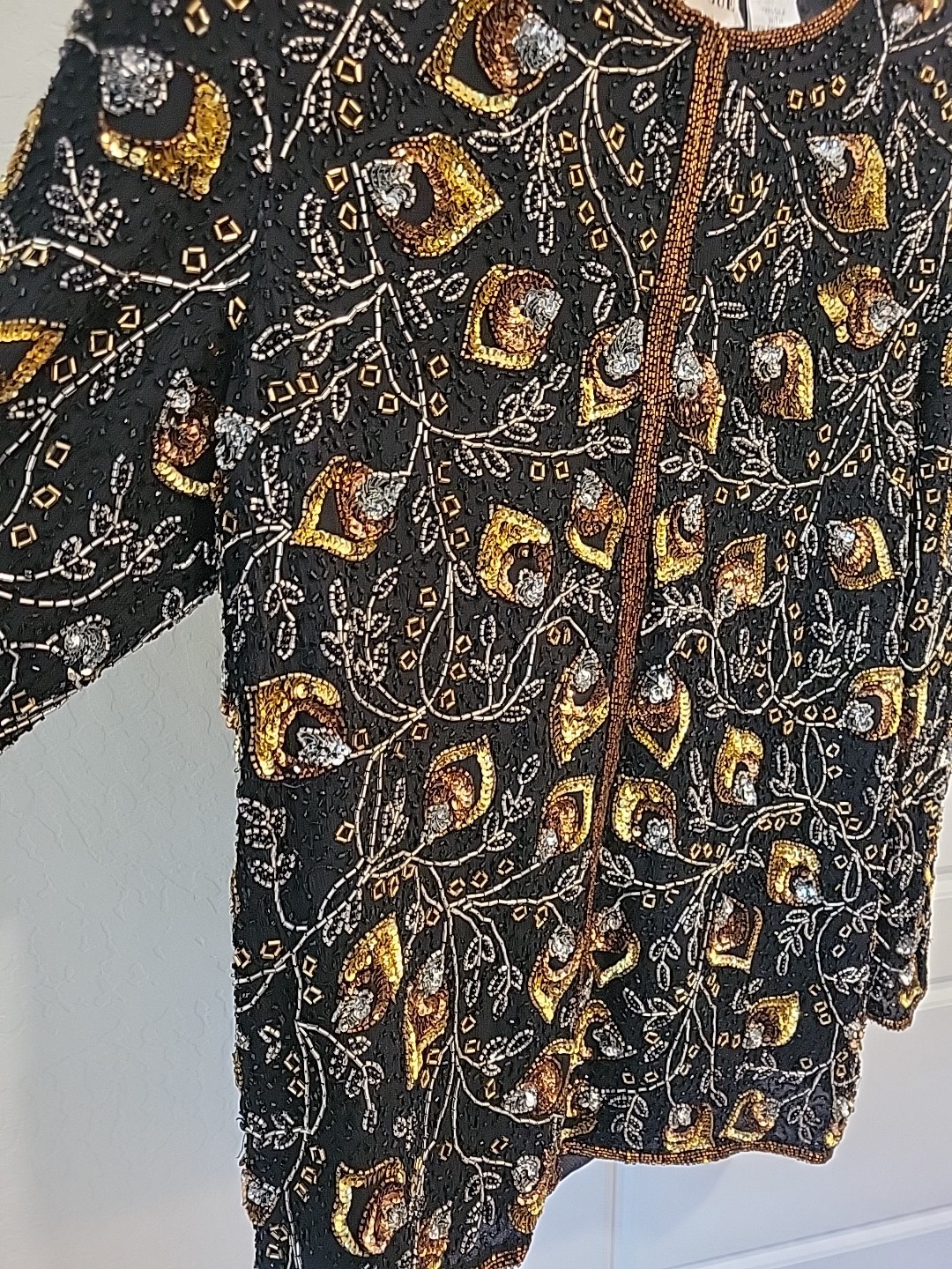 NWT NIGHT VOGUE Vintage gold Sequin & Beaded Jacket Glam Disco 80s 90s M Silk