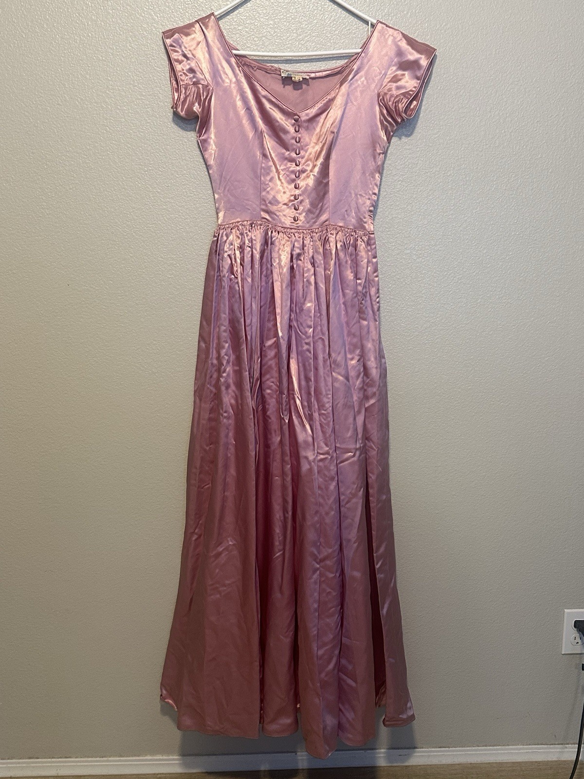 1950s Emma Domb Pink Satin Gown Formal Dress Full Skirt Glinda Debutant sz.S
