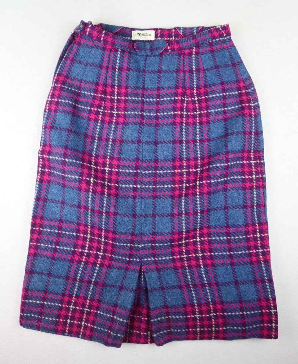 VINTAGE WOMEN’S PURPLE PLAID PENCIL SKIRT – MILLIKEN – 26IN WAIST
