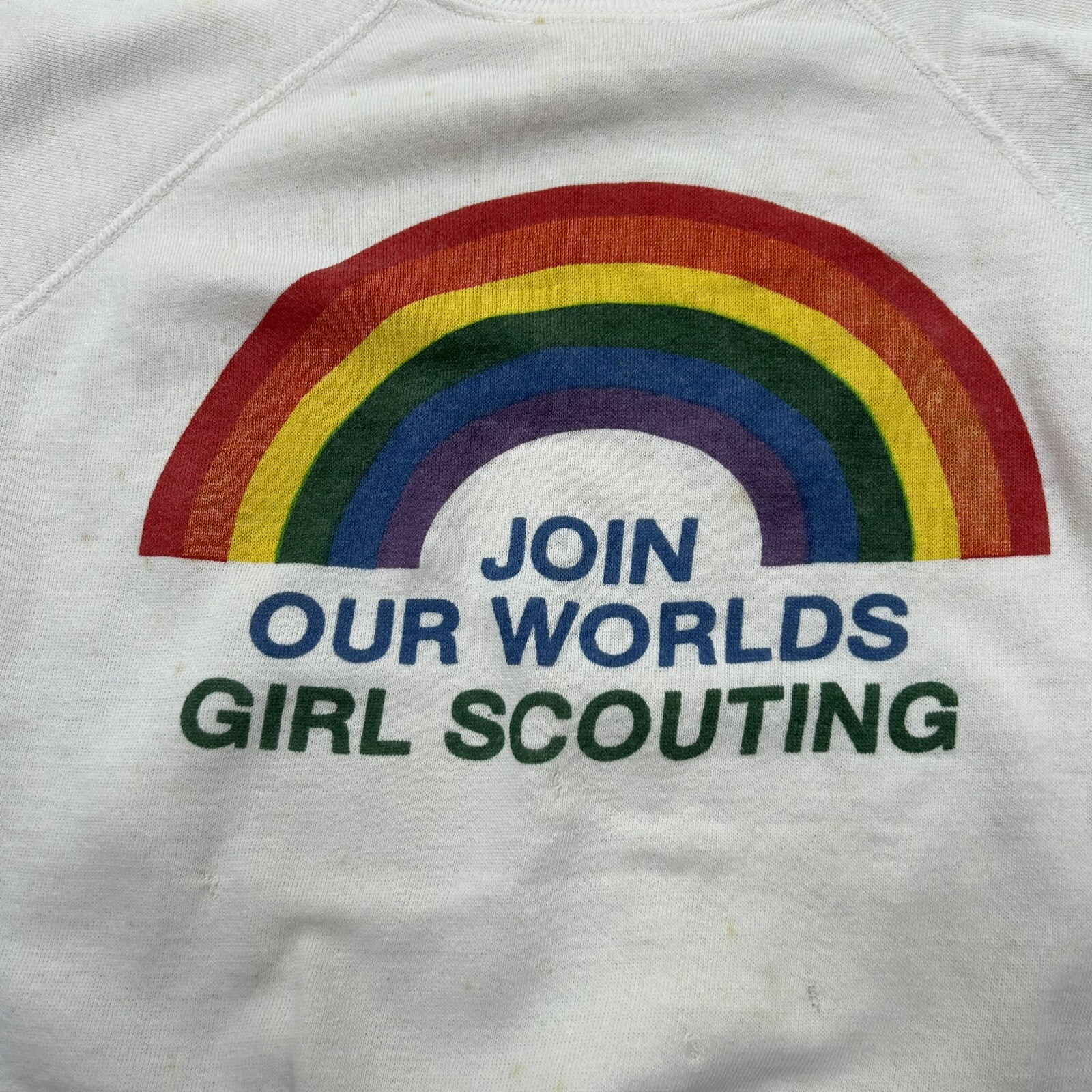 Vintage Girl Scouts Medium Crewneck Sweatshirt Rainbow 1980s Raglan READ**