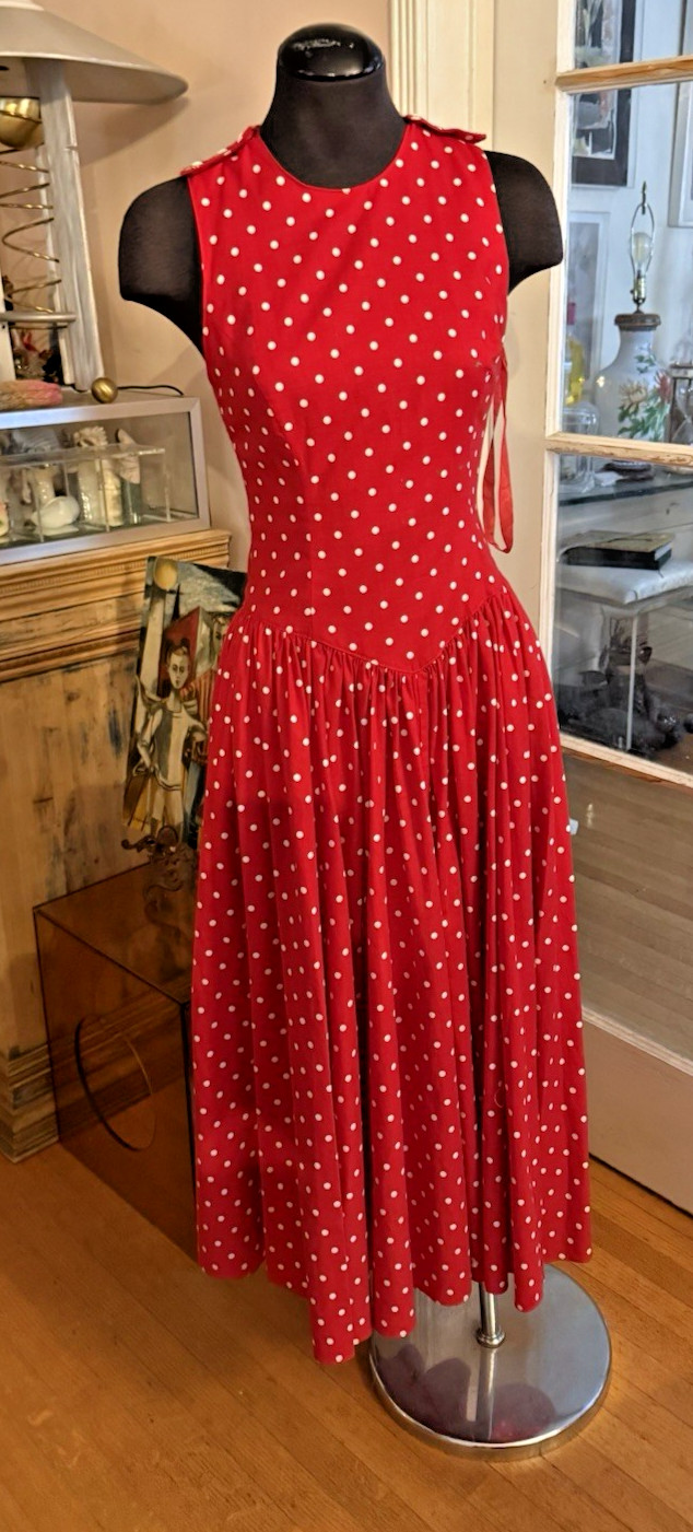 VTG Geary Roark Kamisato Red & White Polka Dot Party Dress Womens 6 Belt Cotton