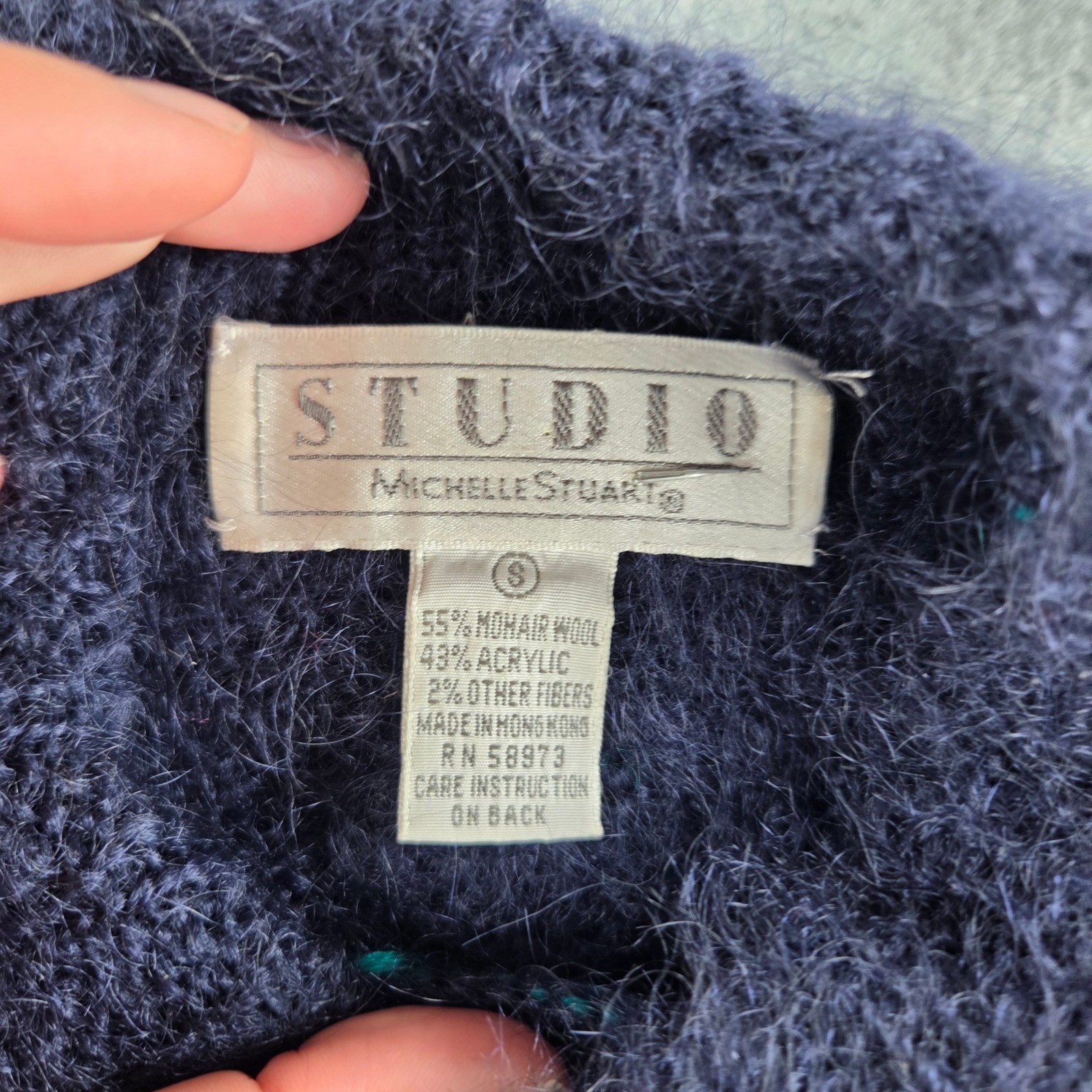 Studio Michelle Stuart Sweater Womens S Purple Mohair Blend Vintage Intarsia