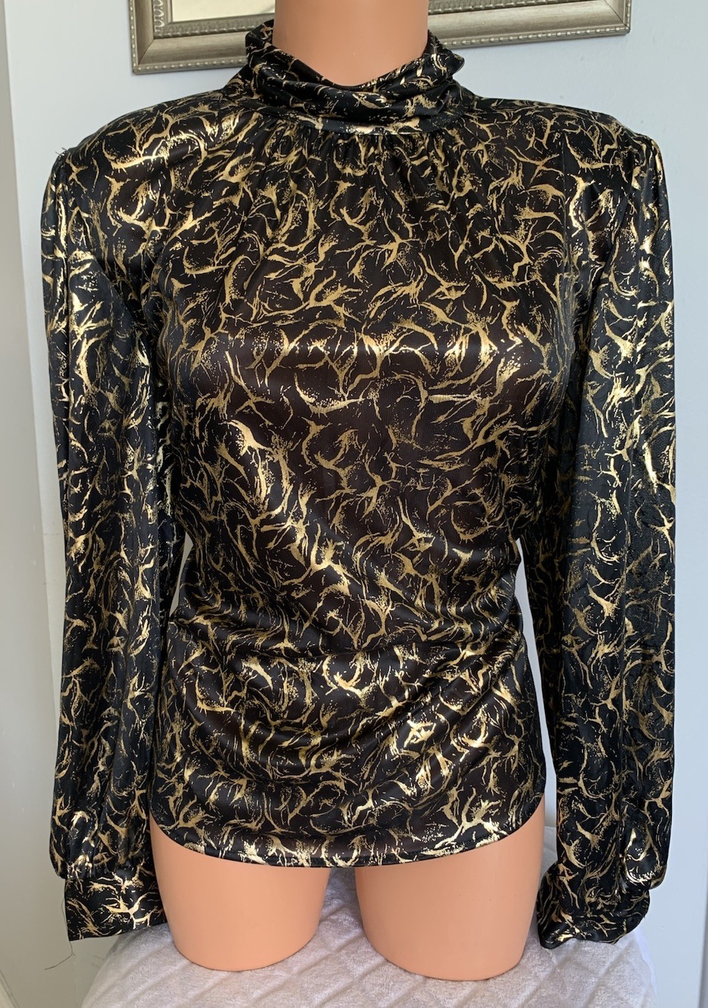 Vtg Lauren Lee Metallic Gold Lame Blouse Sz 10 M Secretary 80’s Disco