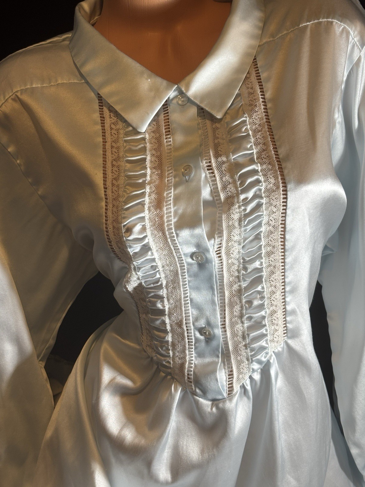 Vtg Satin Soft Shiny French Chantilly Lace Nightie CD Nightgown Gown Frilly