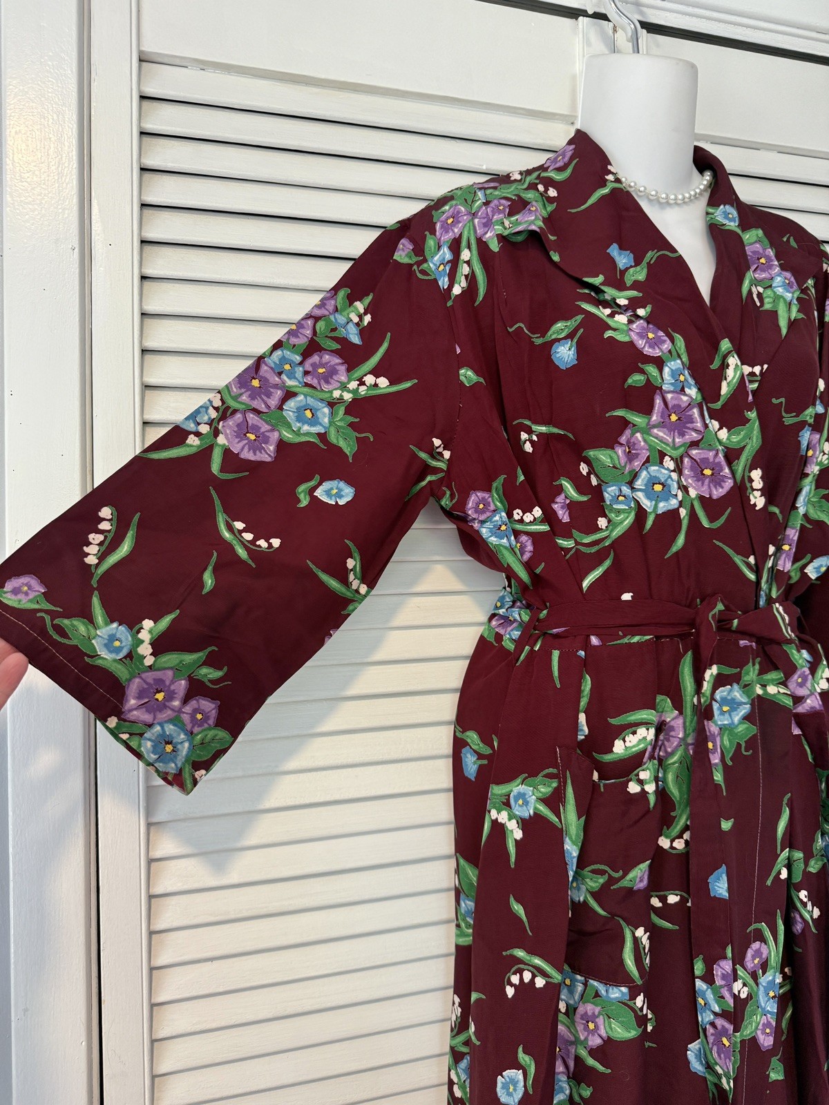 VTG 1940S Old Hollywood Deco Cold Rayon Floral Print Dressing Gown Robe Dress M
