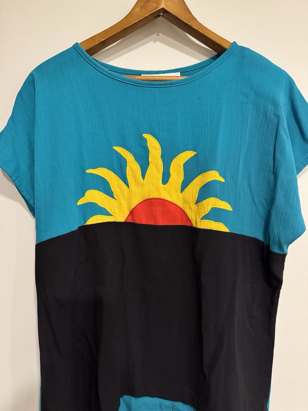 Vintage Peter Popovitch Teal Sunrise/Sunset Blouse Oversized Medium Boho Style