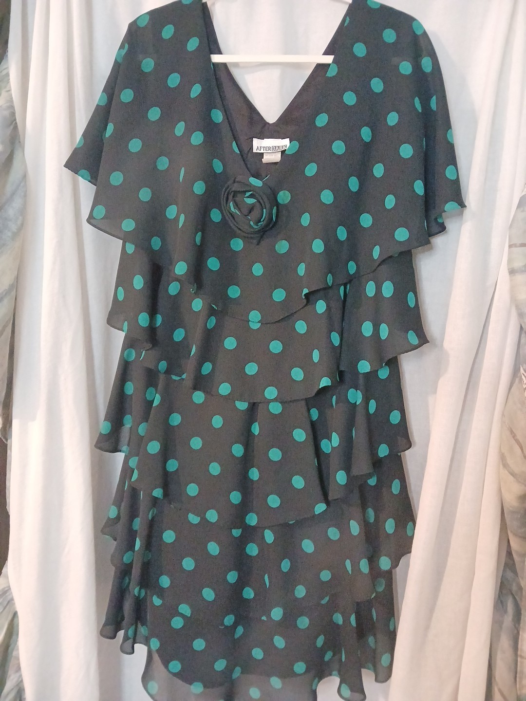 Vintage 80s After Dark Women’s Dress Black Green Tiered Ruffle V-Neck Sz 9-10