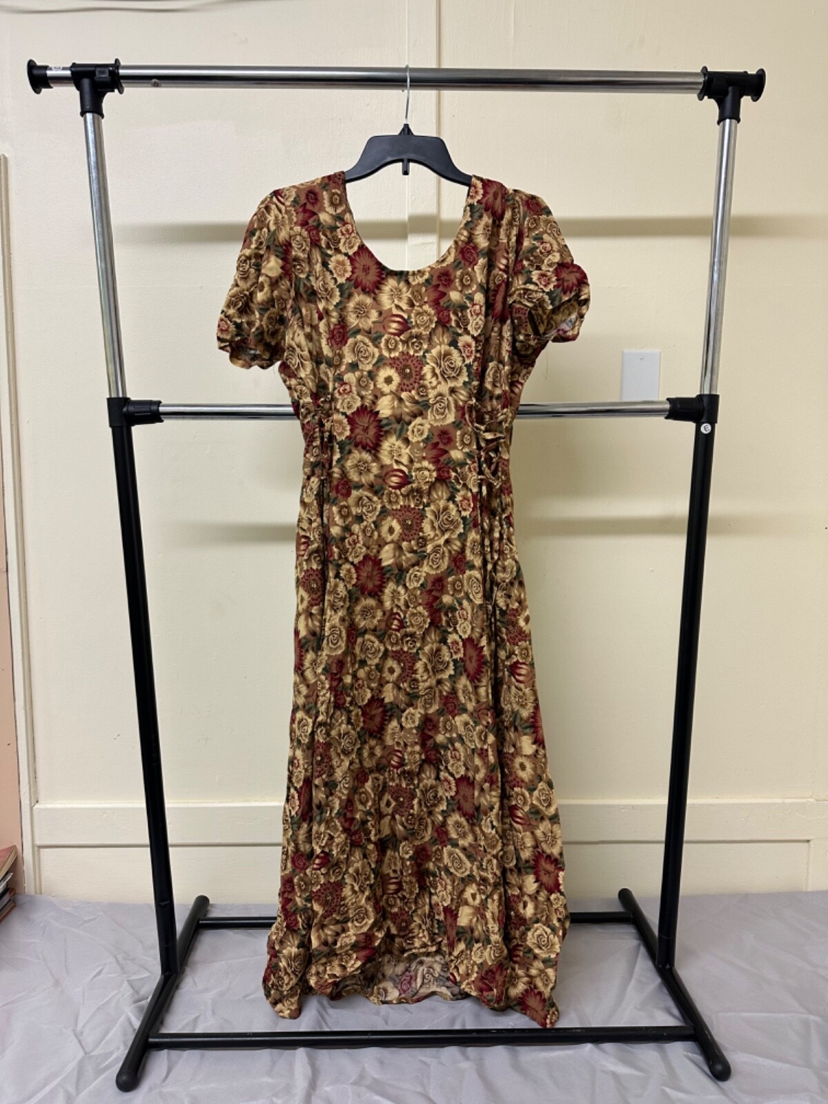 vtg 80s 90s jamie brooke cottagecore dress floral crimsons, tans size L