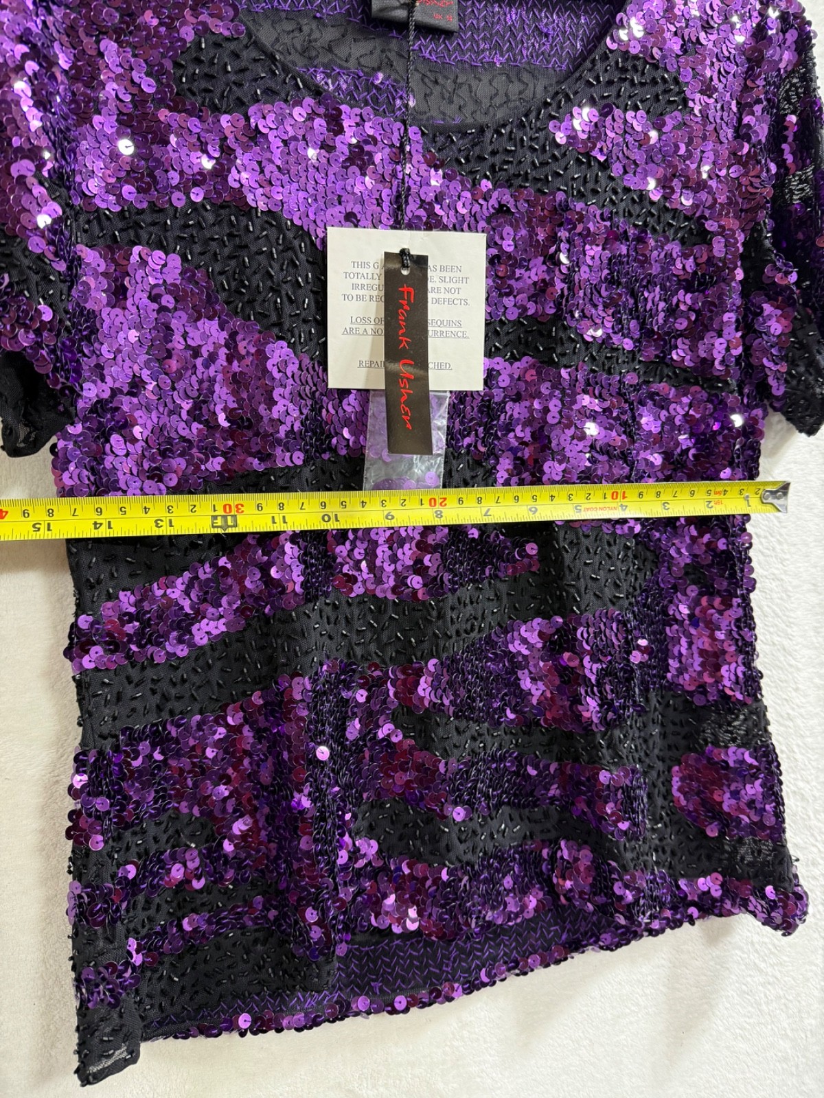 Frank Usher Top Size 14 Purple Sequin 90s Short Sleeve Cocktail Formal Y2K Glam