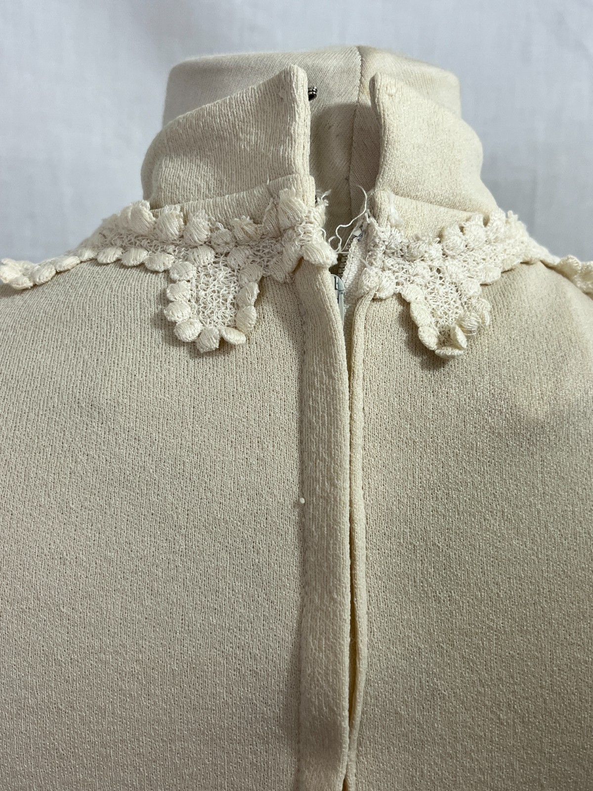 Vintage 1960s Womens Polyester Ivory Cream Mini Dress Coat Set Go-Go XS