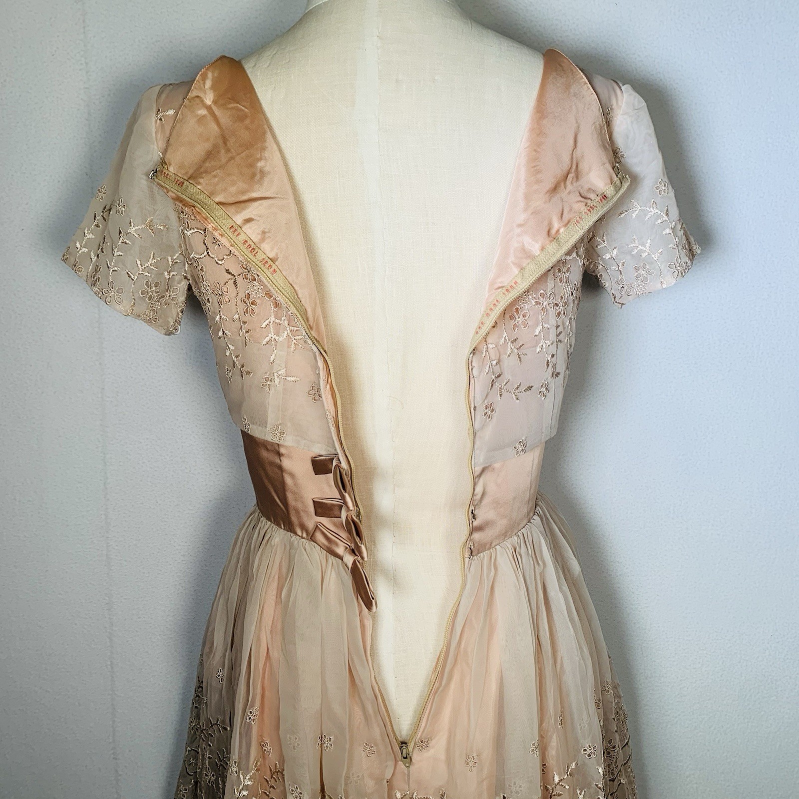 Vintage Union Made 1950’s /60’s Salmon Nylon Party Dress Styled By Joan Barrie