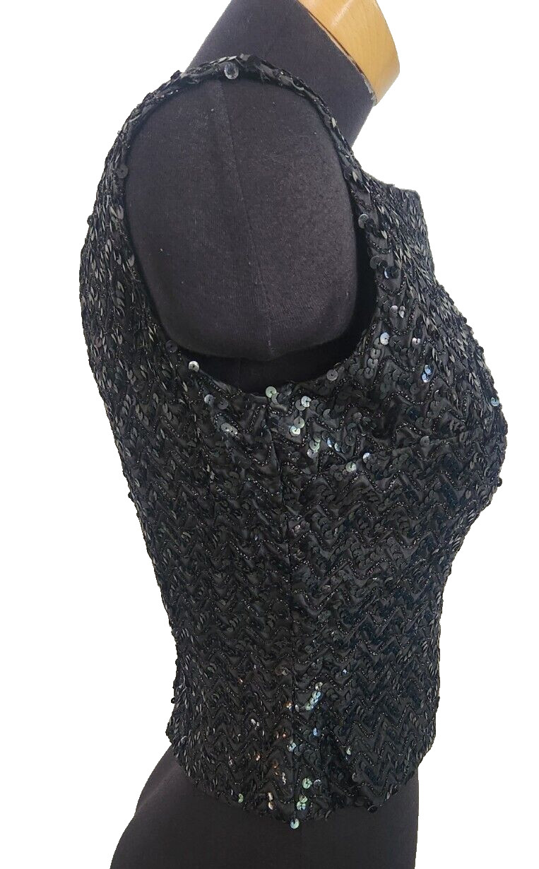 VTG Black Sequined Chevron Pattern Tank Top SZ 10 Stephen O’Grady Shell Top Fit