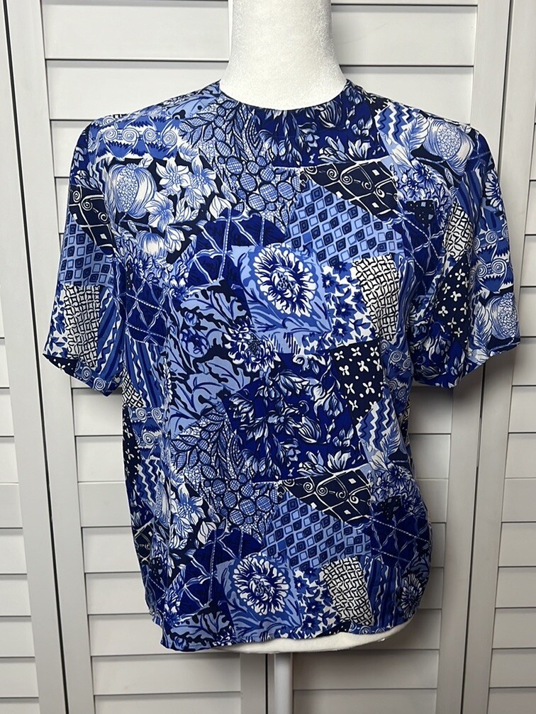 Oscar de la Renta Vintage Floral 100% Silk Top Boho Women’s Size Small