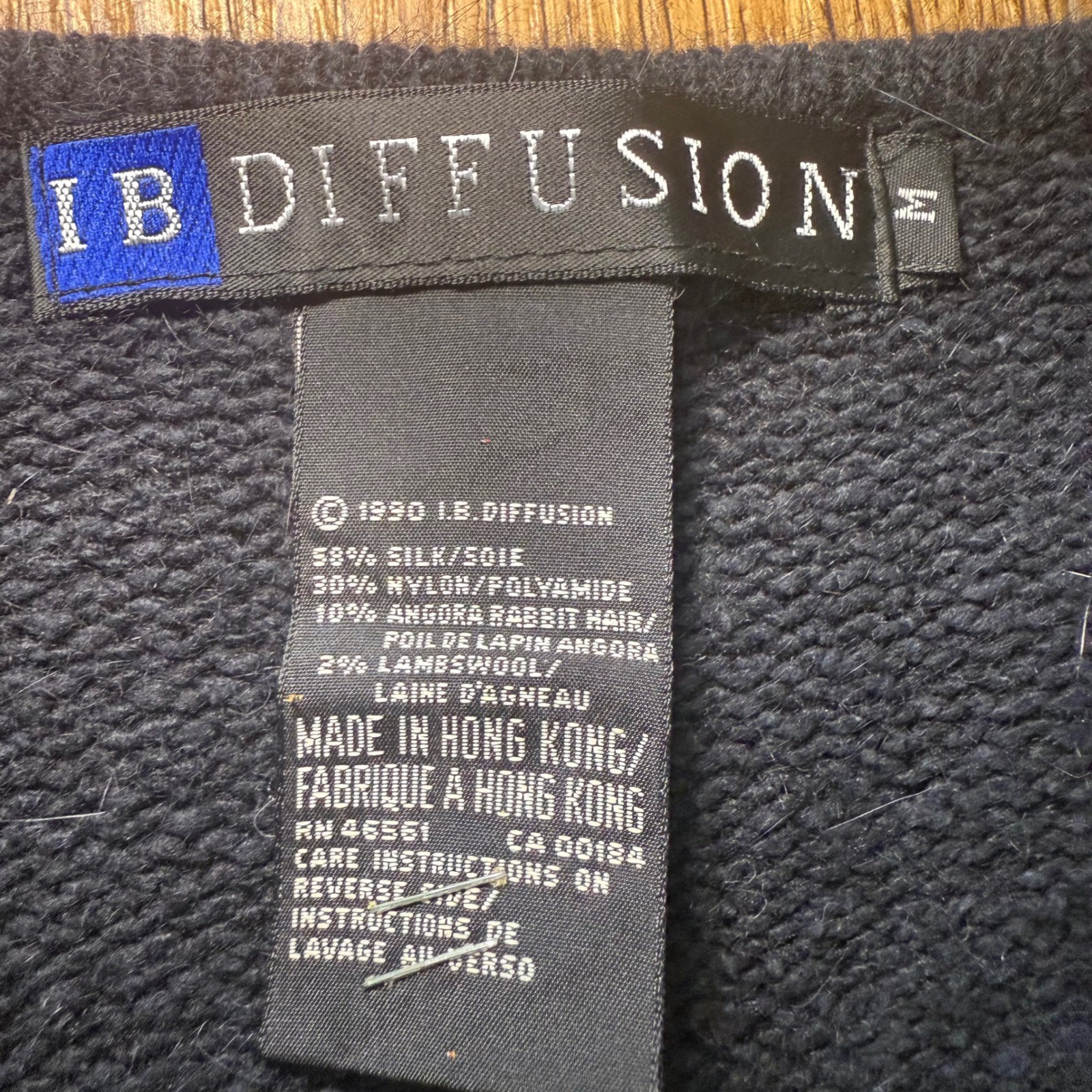 VTG 90s IB Diffusion Black Wool Silk Angora Beaded Bow Sweater Womens M Jewels