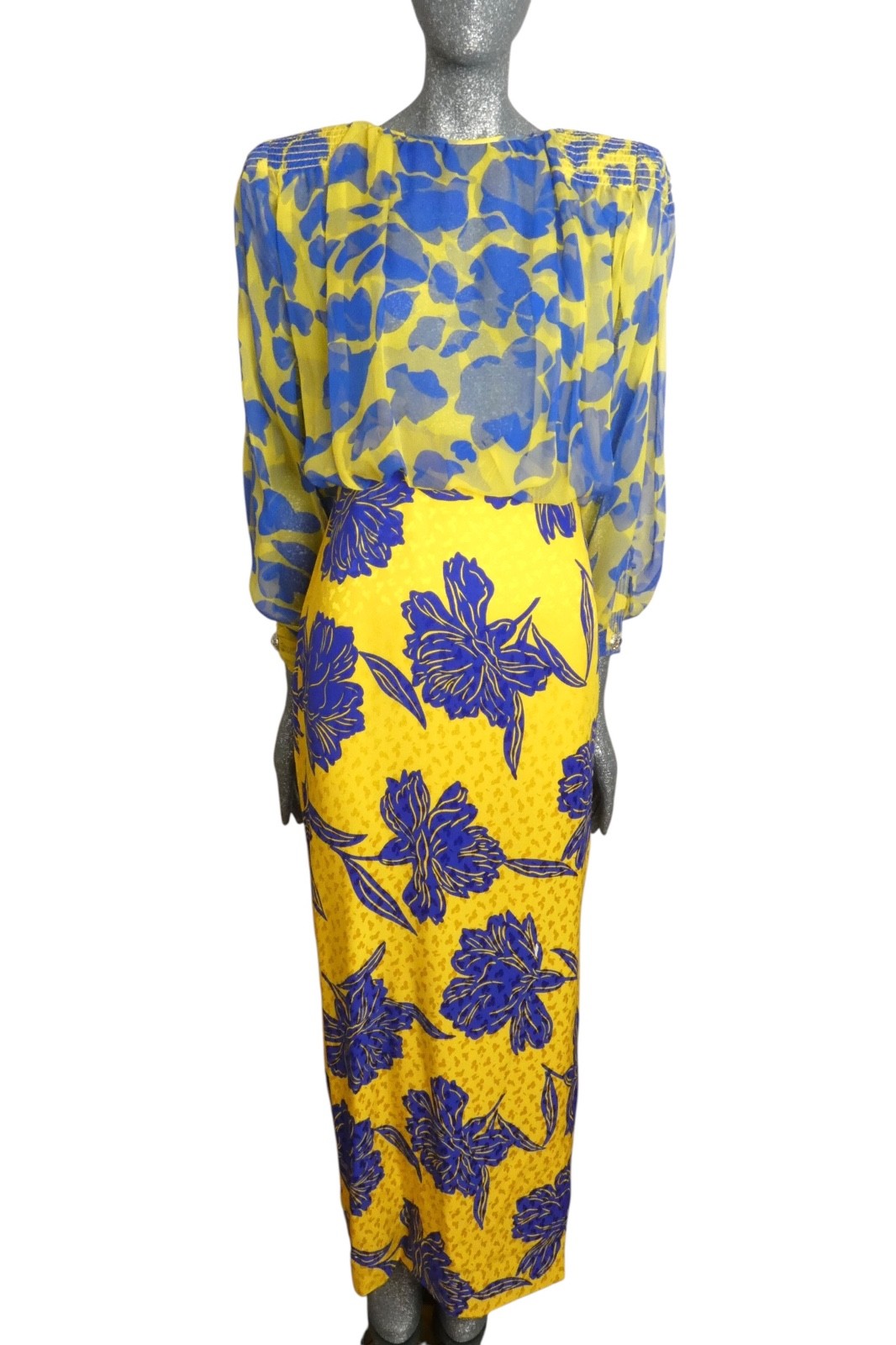 GALANOS – 1980s Silk Jacquard & Chiffon Gown, Size 6
