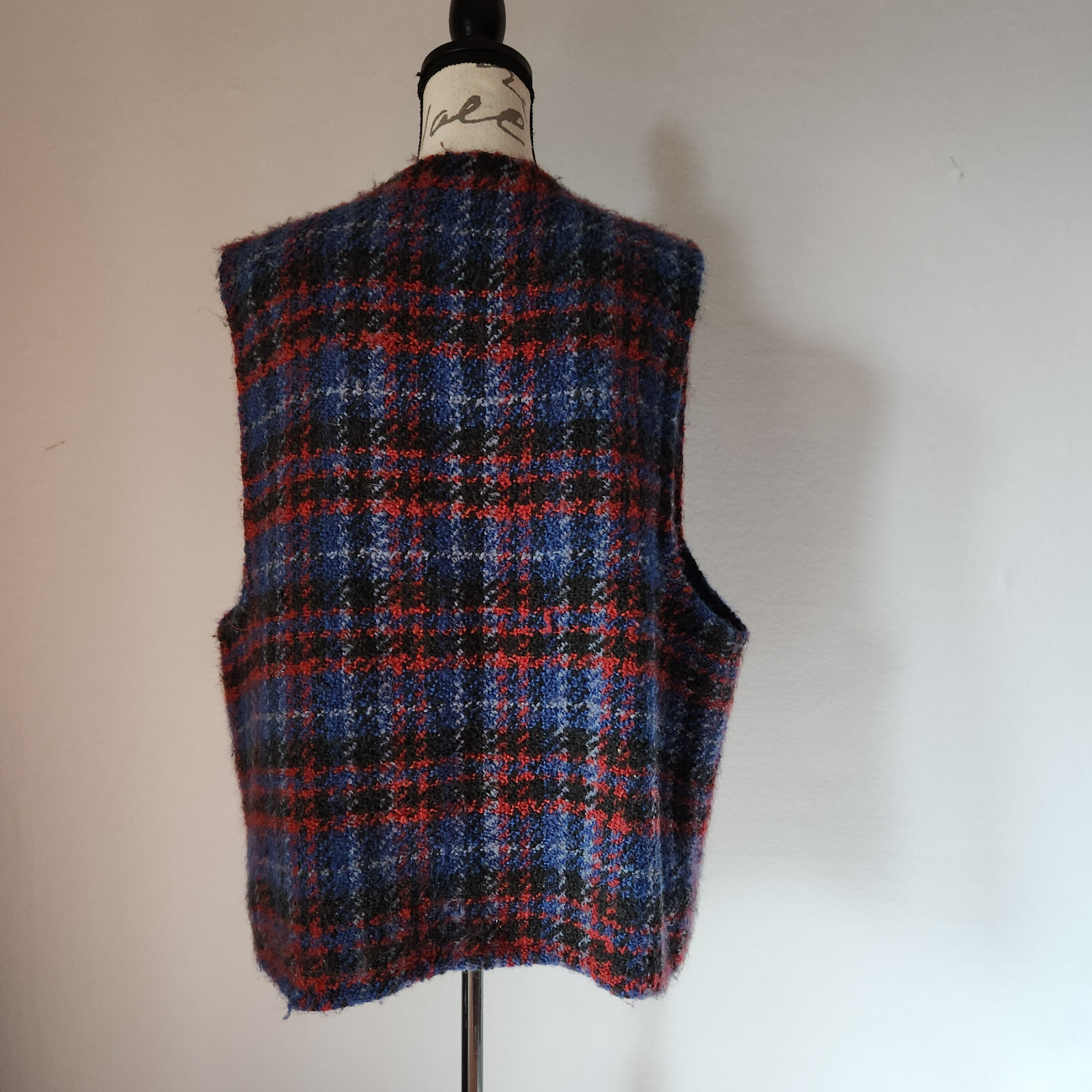 Vintage Boyne Valley Weavers Handcrafted Ireland Plaid Tweed Wool Open Vest Sz.L