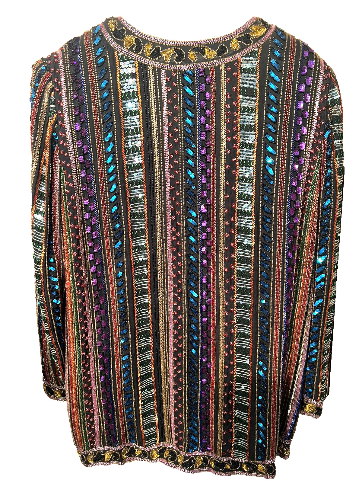 GORGEOUS Jacket FLORAL BEADED SEQUINS-Silk Vintage-E/C X LARGE