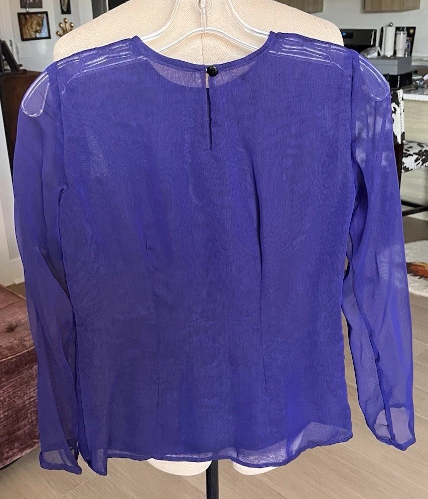 VTG 90s Purple Blue Wool Skirt Suit Set Bead Embroidery Peplum Jacket Size XS