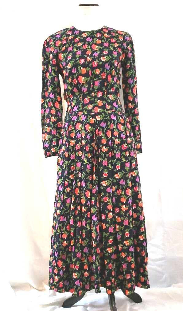 Vintage MAGGY LONDON Sz 6 Womens Floral Cottage Core Maxi Dress Long Sleeves