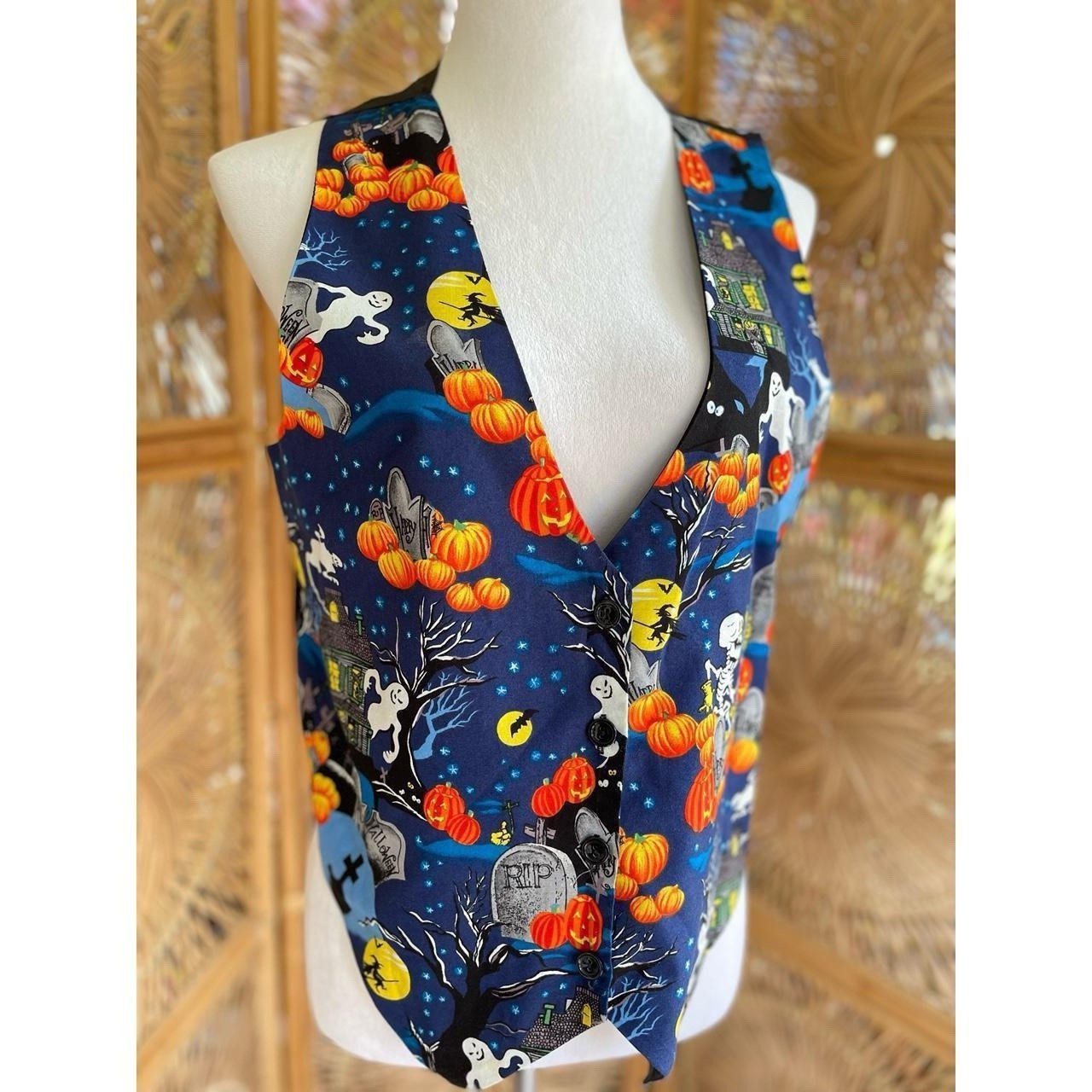 Vintage Basic Editions Halloween Vest with Jack O Lanterns Witch Ghost Design