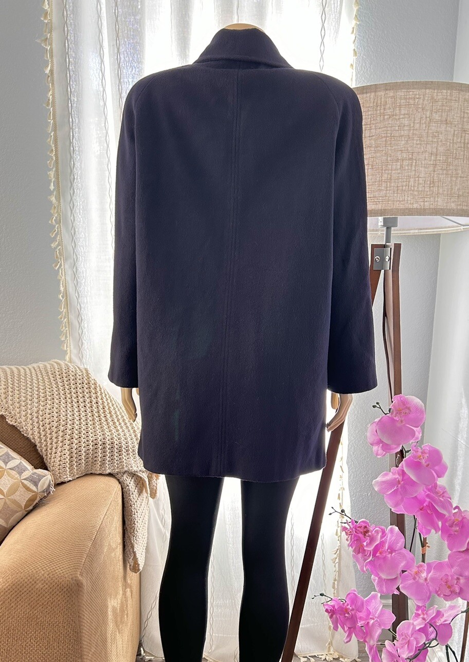 Vintage 70s Navy Blue Wool Coat Overcoat N’exagerons Rien Alorna Petite