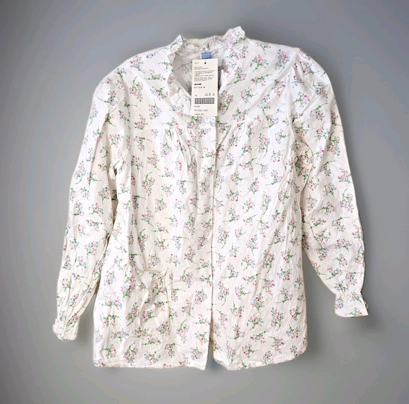 Vintage Sears Flannel Pajama Top Floral Design Bust Size 32 – USA – With Tags