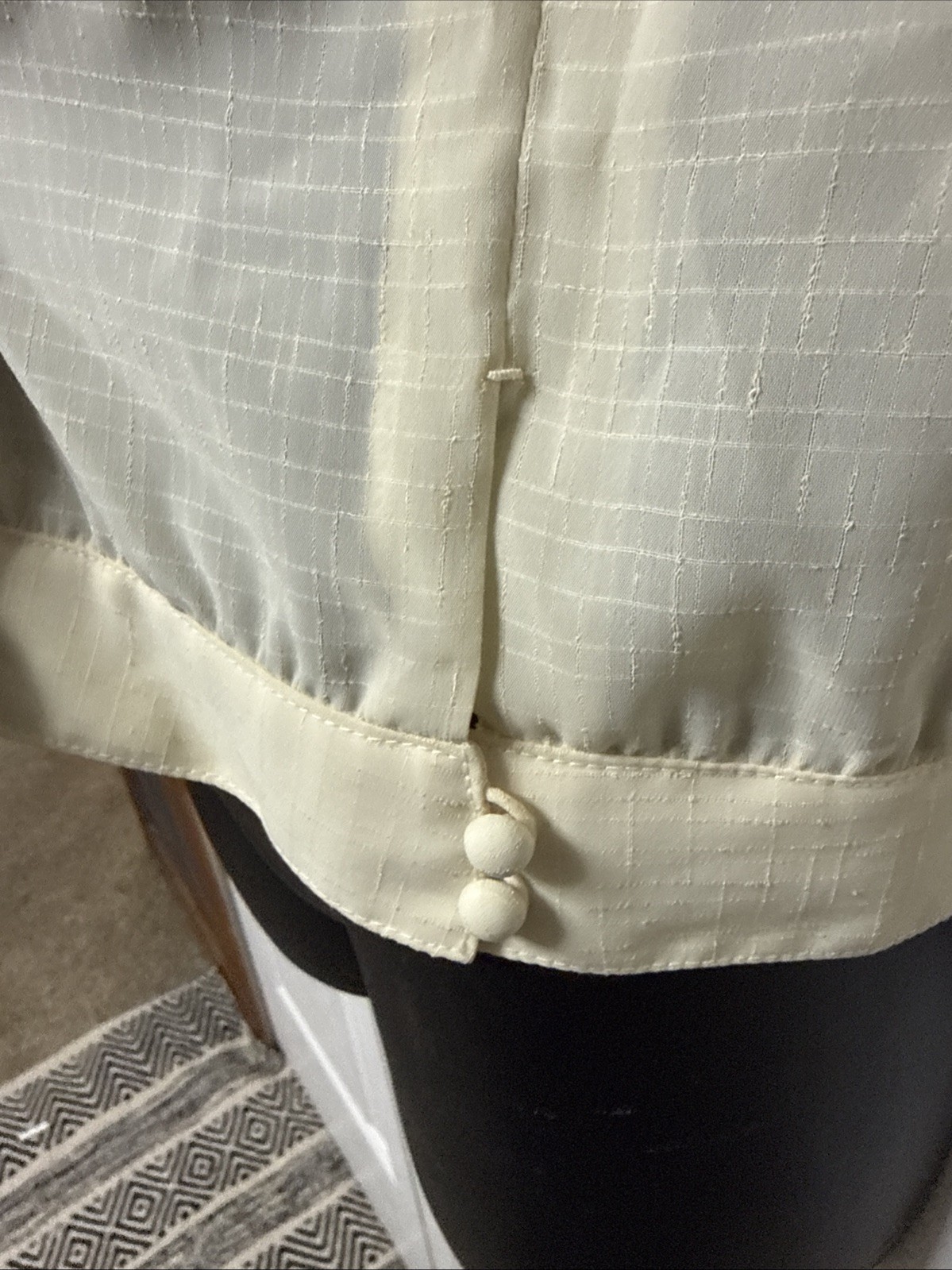 Vintage Hand-Sewn Sheer Blouse Mandarin Collar Floral Motif Artisan Made S/M