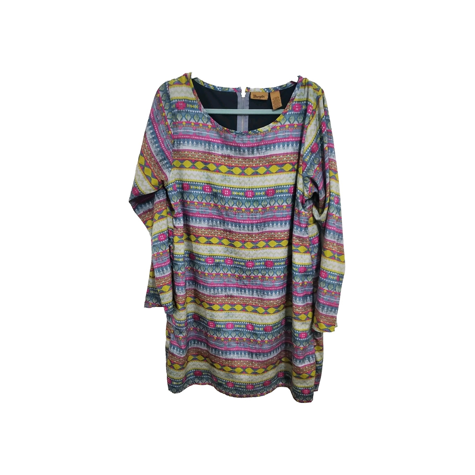 Wrangler Southwest Design 3/4 Sleeve Midi Lined Western Dress Ladies Sz XL