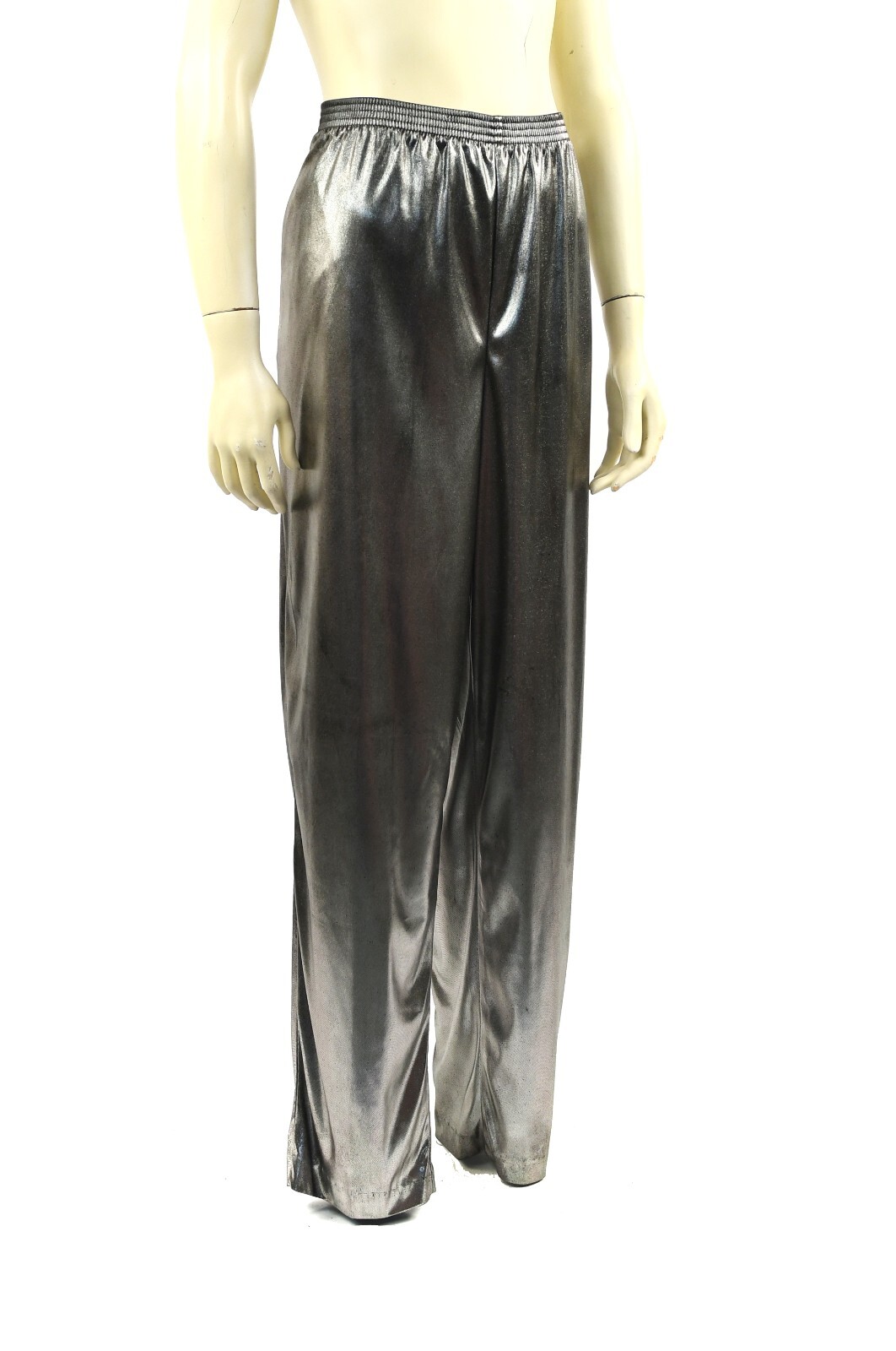 Vintage 80s Black + Silver Metallic Lame Open Disco Jacket Pants Dress Set L