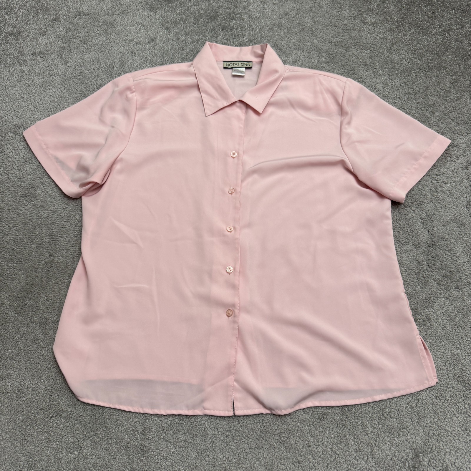 Vintage Notations Padded Shoulder Button Up Blouse Women Large Pink Retro 80s