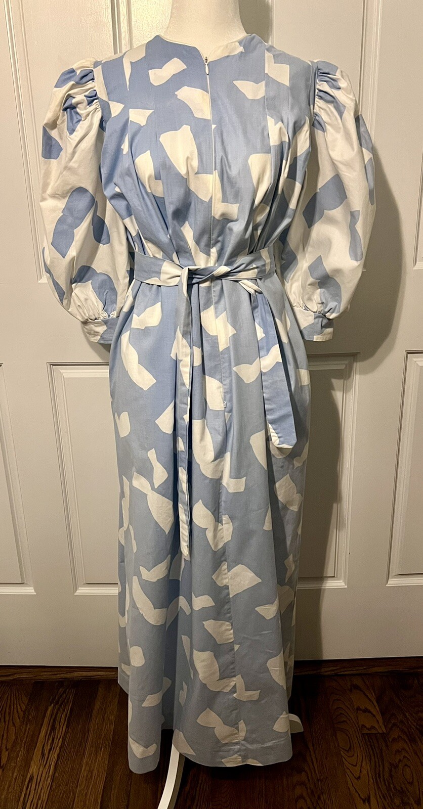 Vtg 1970/80s David Brown California House Dress Kaftan Blue White Puff Sleeves