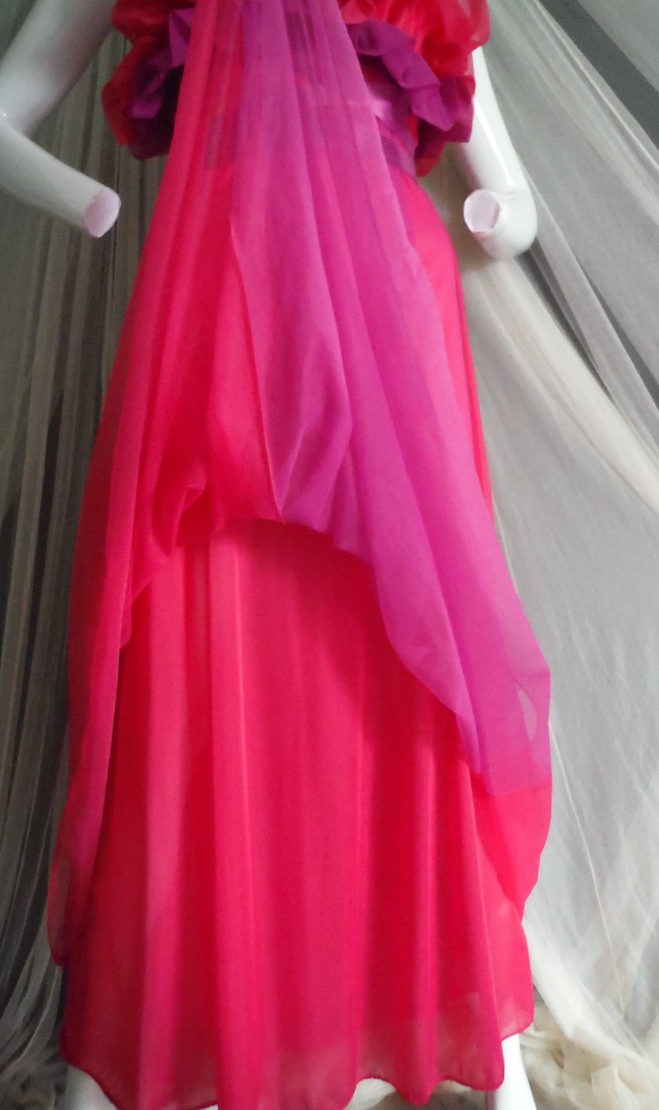 GORG! VTG Chiffon Purple & Magenta lined Maxi Gown Flowing Ruffles Amazing! Sm