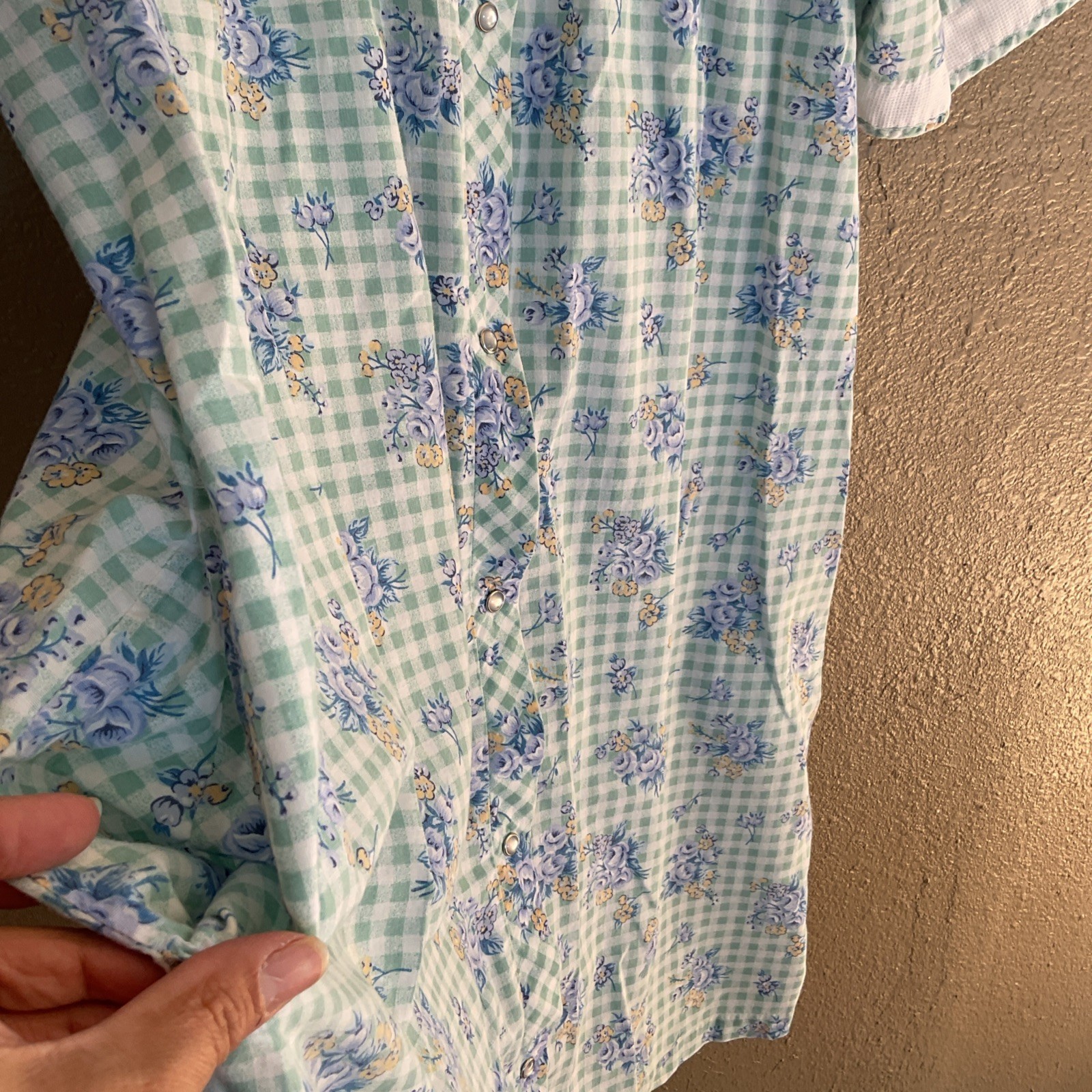 Coffee Time Women’s Vintage Nightgown Floral Pearl Snap Pockets Embroidered