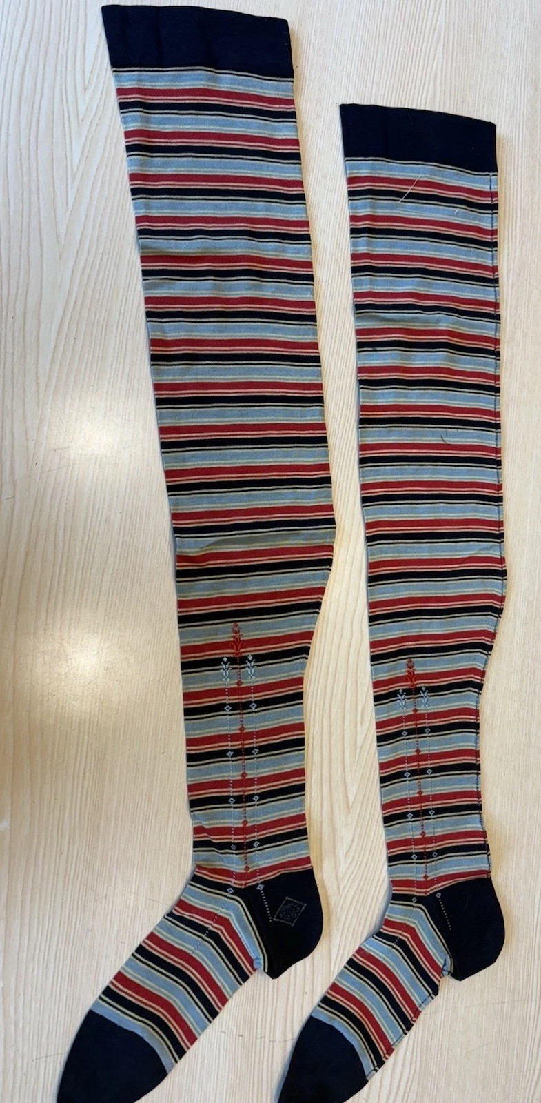 NOS C 1900 – 20s Edwardian Colorful Stripe Embroidered Stockings Flapper