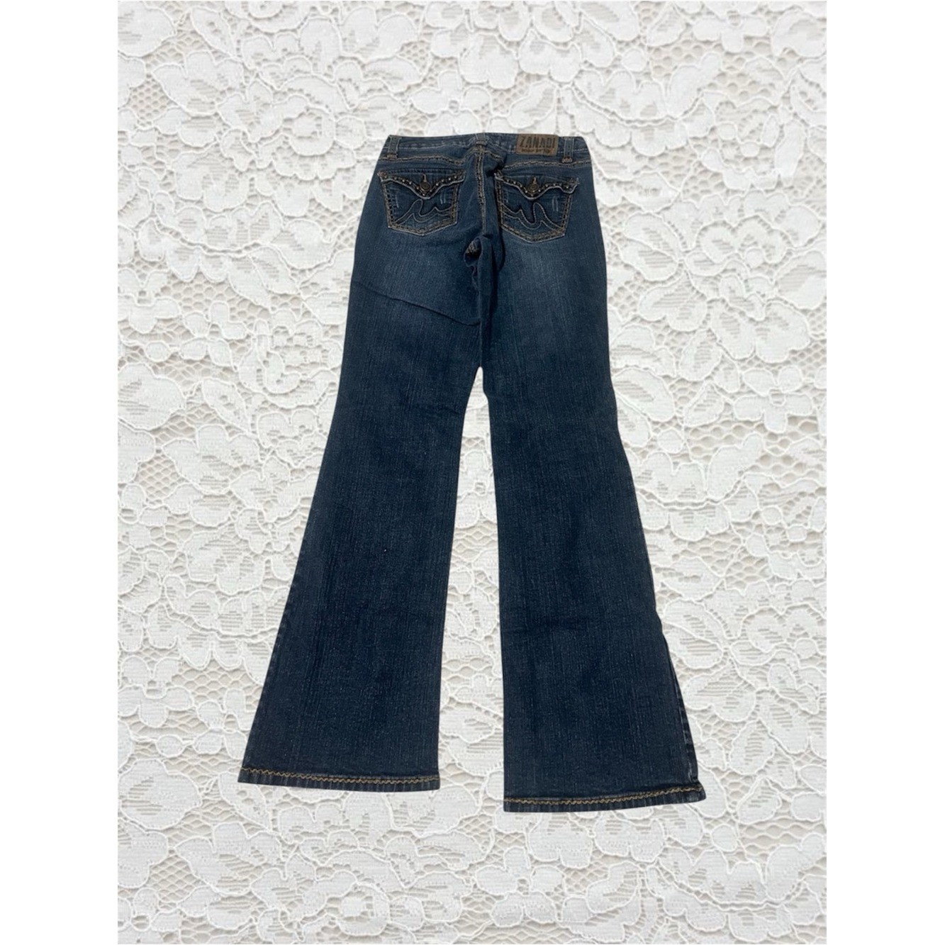 vintage zanadi low rise flare embellished jeans