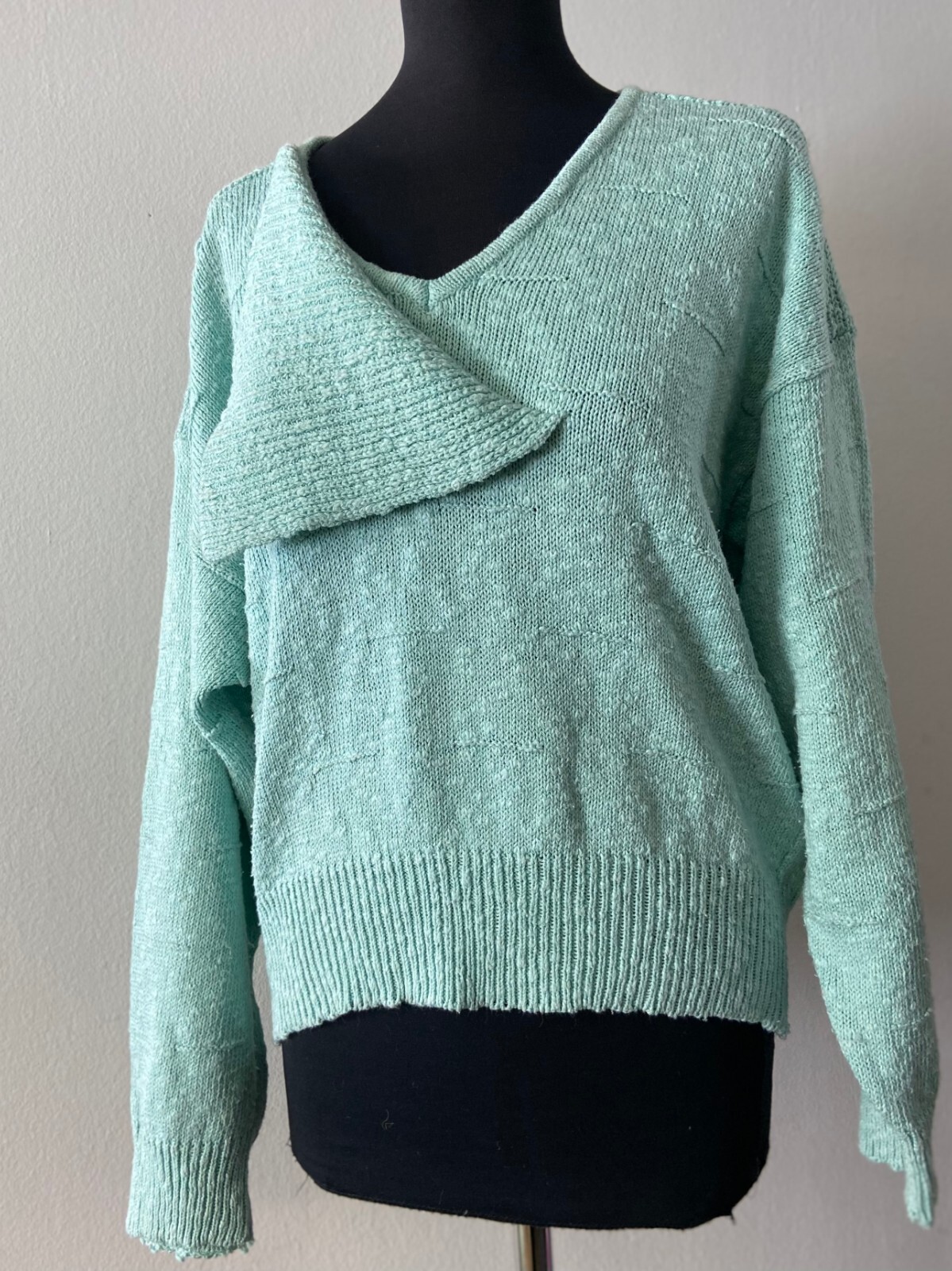 Women’s Vintage Mint Green Pullover | Long Sleeve Cotton Knit Top | Size M/L