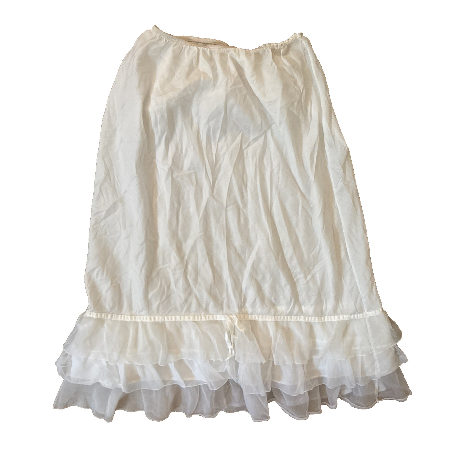 Women’s Vintage Fantasy Half Slip Accordion Lace Ivory Dupont Nylon Small Bow