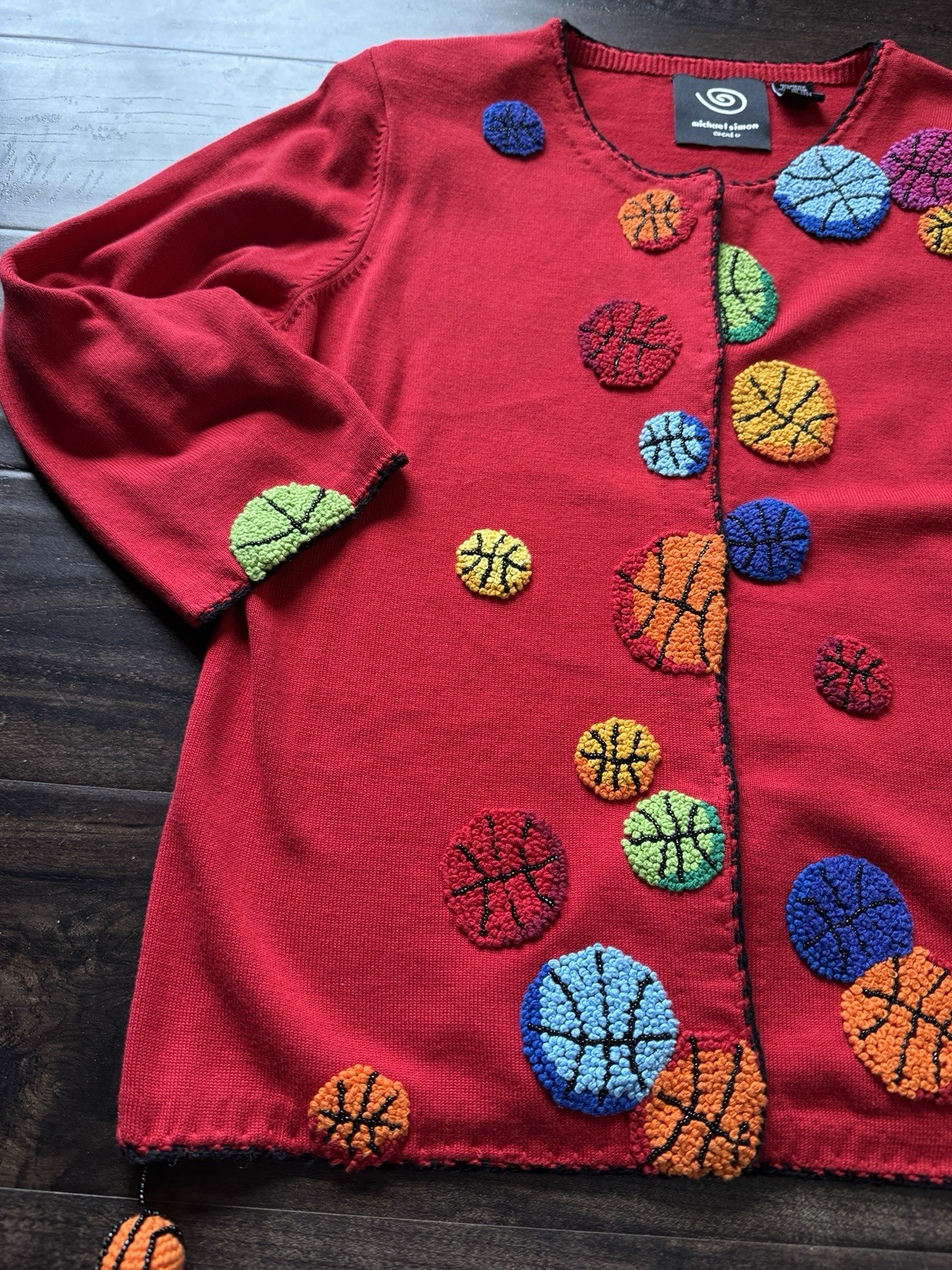 Michael Simon Events 2004 Basketball Chenille Sweater Red sz-M – RARE 2000s