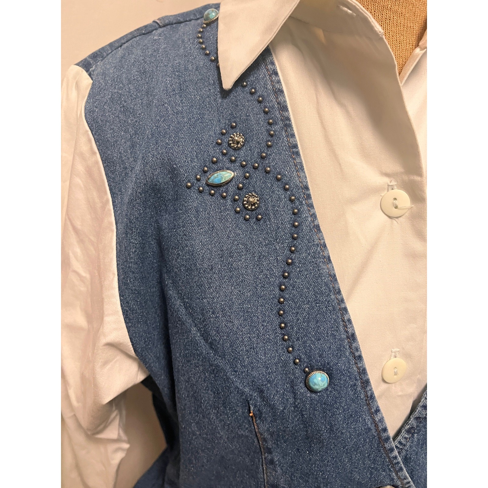 Vintage Scarlett Western denim vest shirt dress studded stone design Country