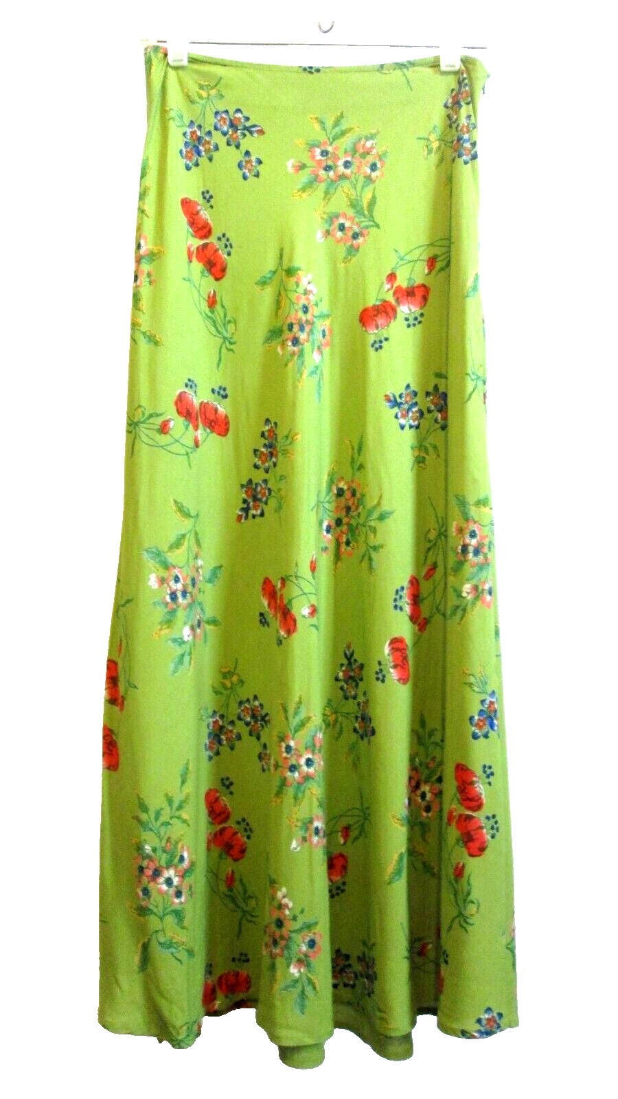 VTG Mevisto Long A-Line Skirt Orange & Blue Floral Print Green Background Size S