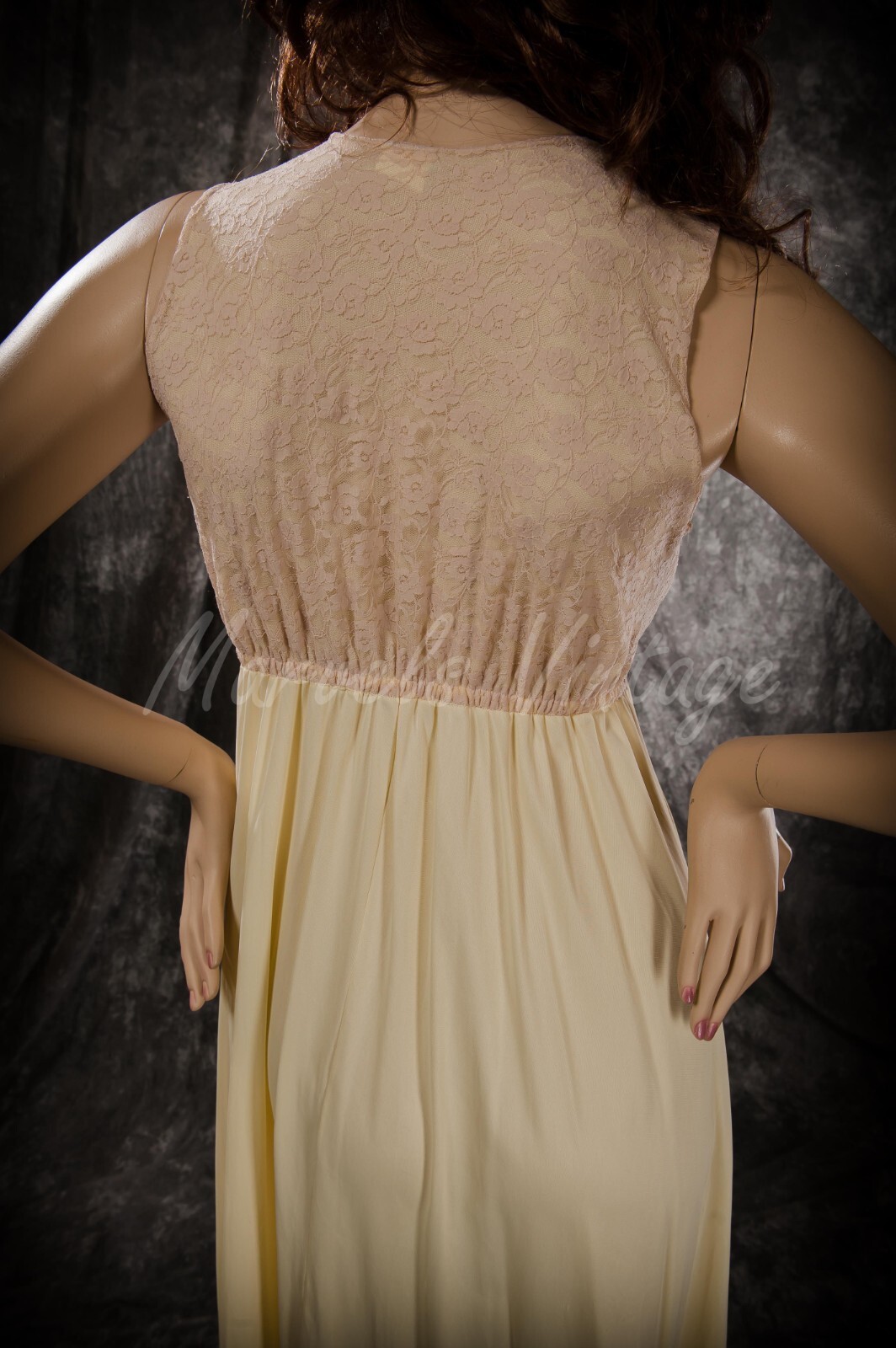 Vintage Size Medium Saramal Yellow Deep V neckline Long Nightgown