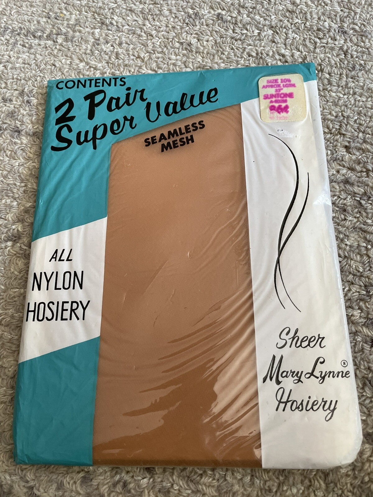2 Pair Vintage Super Value 10 1/2 Mesh garter stockings Suntone