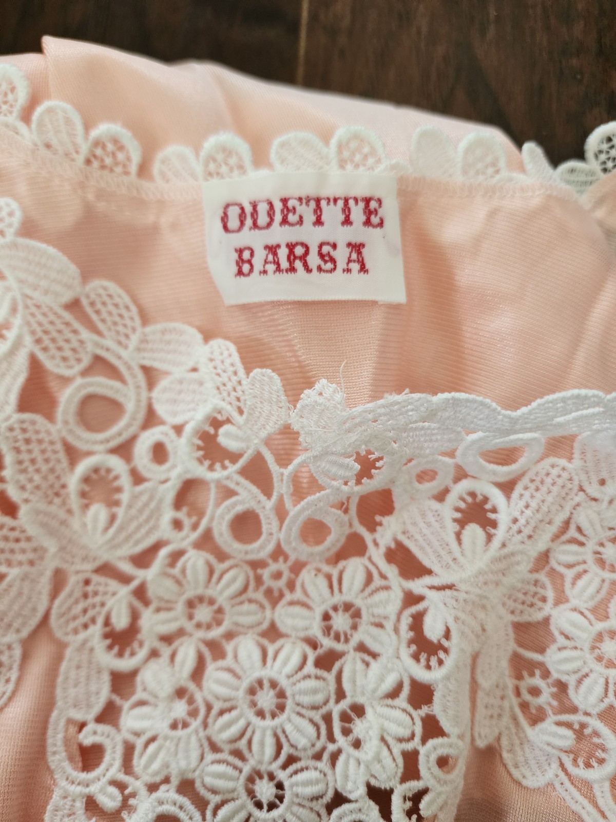 Vintage Odette Barsa Pink Nylon Semi Sheer Nightgown Floral Lace Bridal Sz P New