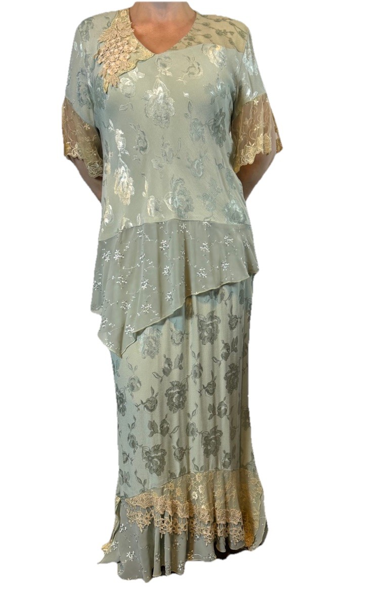Vintage Spencer Alexis 2 Piece Bohemian Practical Magic Sage Green Lace Skirt 10