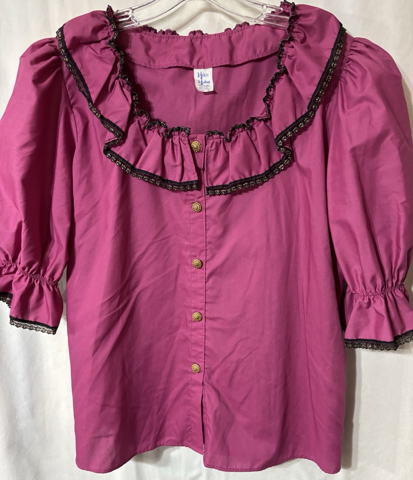 Vintage Malco Modes Puff Sleeve Top & Skirt Size XL USA Pink Square Dance