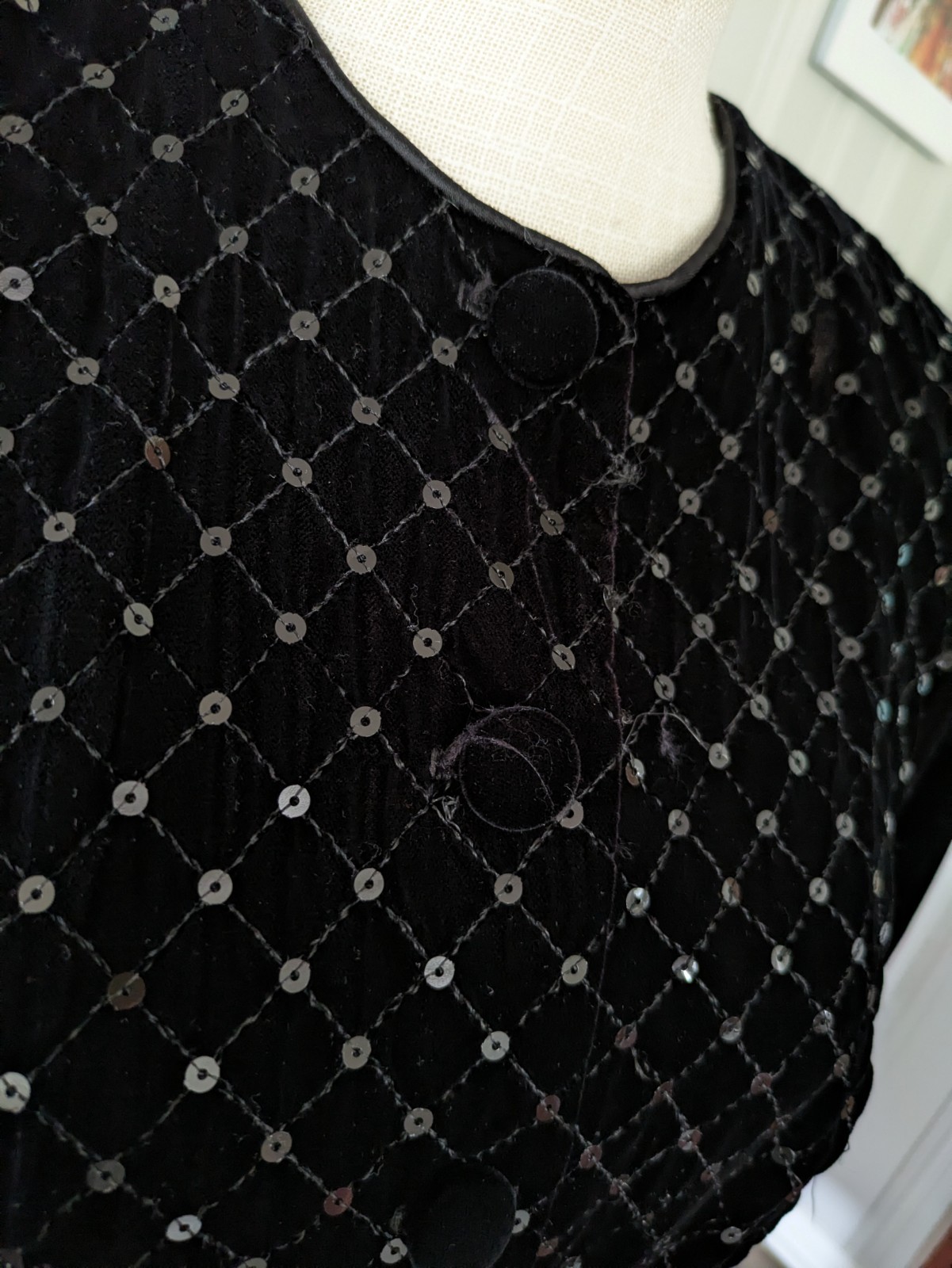 Vintage Velvet Sequin Black Jacket Scott McClintock Sportswear SZ 12 Puff Sleeve