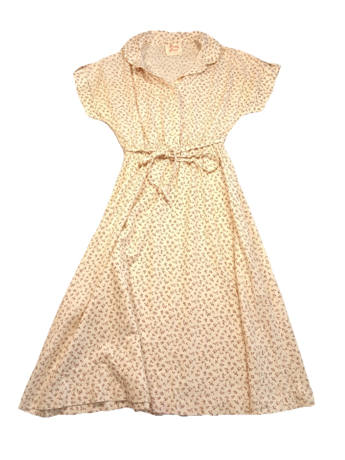 SANDY SHAW 70s Ivory Floral Dress Cottage Core USA Union Made Women’s Small