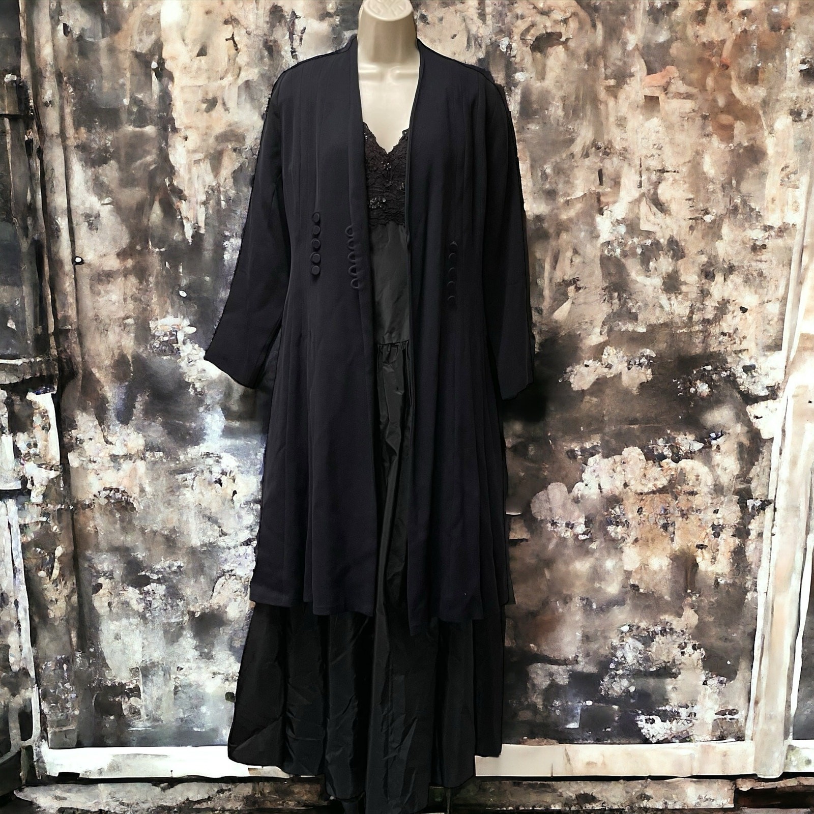 Vintage 1930s-1940s Dark Blue Wool Princess Double Breasted Coat Original WWII