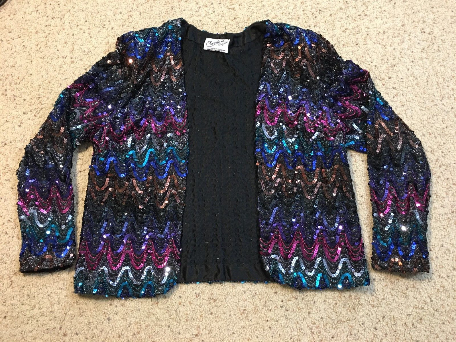 Vintage Claralura Original Sancor California Sequin Party Jacket Wave Size M/L